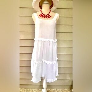 Beach lounge White Ruffle tiered  cotton Gauze Dress
